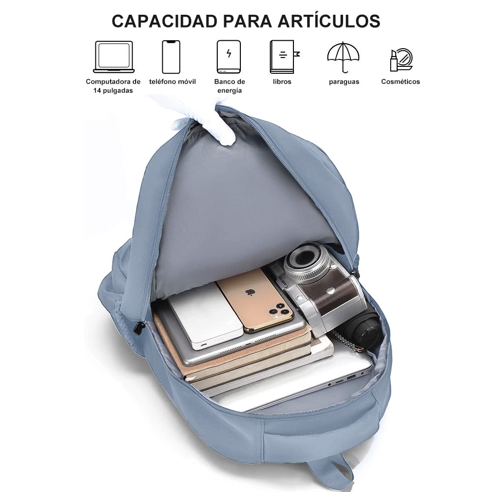 RFID Mochilas para Estudiantes, Mochila de Viaje, Mochila Impermeable, Mochila para Laptop Mochila Portatil de14 Pulgadas, Gran Capacidad, Mochila Casual para Mujeres y Hombres (Azul)